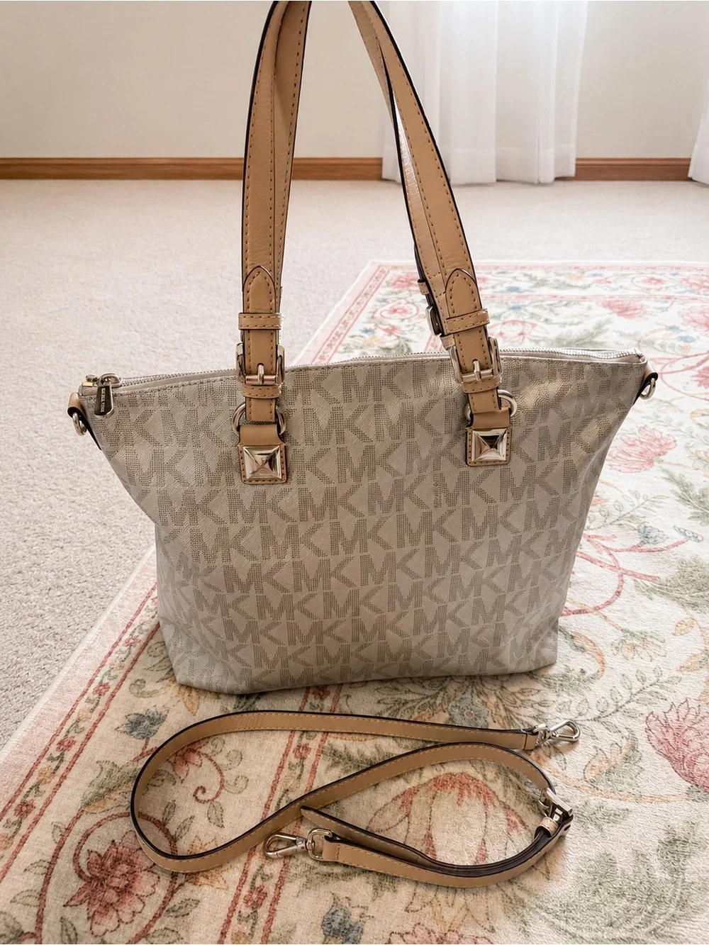 Michael Kors Beige Logo Tote with Tan Straps